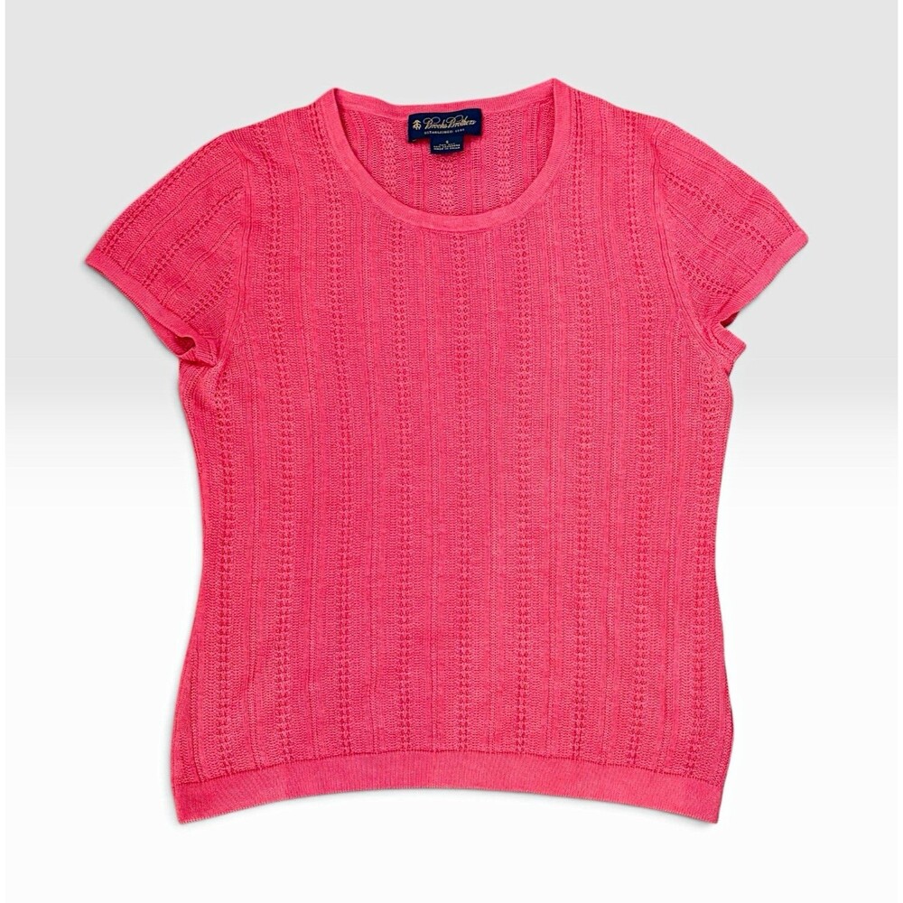 Brooks Brothers Womens S Silk Cashmere Sweater Pink Pointelle Short Sleeve